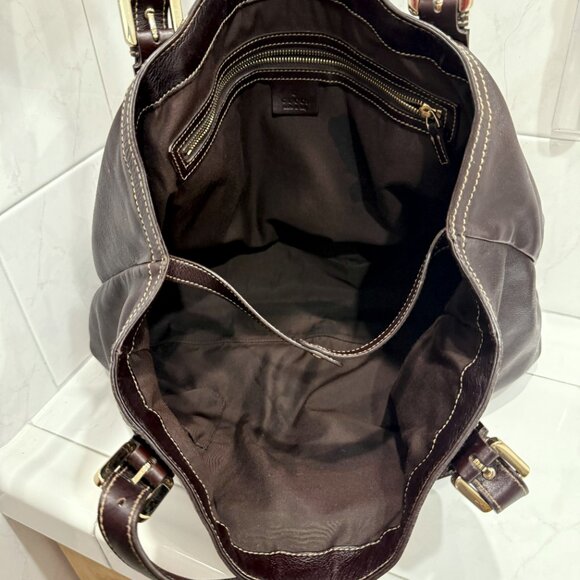 Gucci Britt GG Red Green Web Hobo Soho Leather Dark Brown Tote - MINT! - Picture 10 of 14